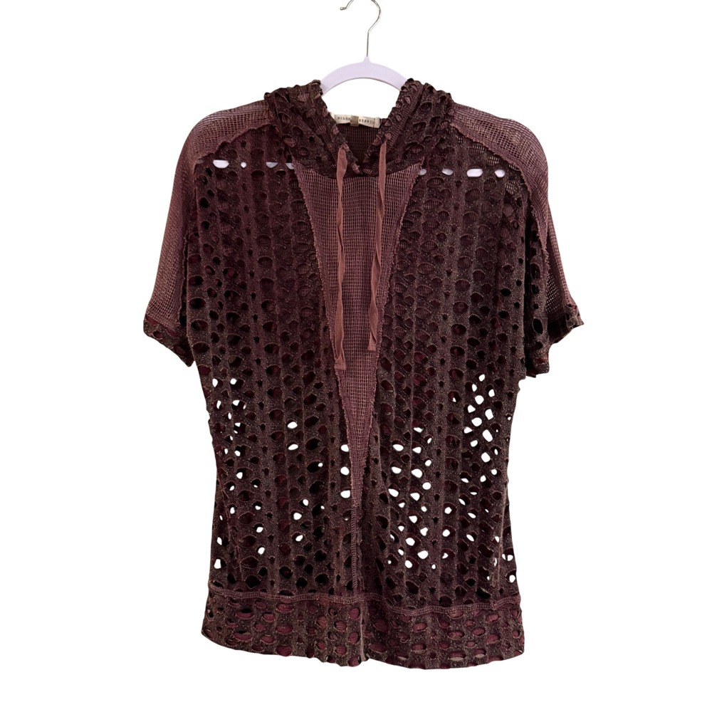 Gilded Intent Mesh Hoodie Women L Burgundy Textured Cut Out Grunge Steampunk